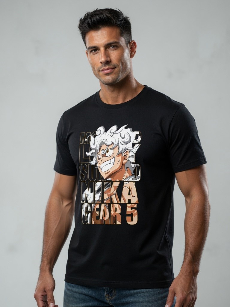Futbolka Anime Monkey D. Luffy Gear 5 One Piece Futbolka | Anime qora Futbolka rasm 4
