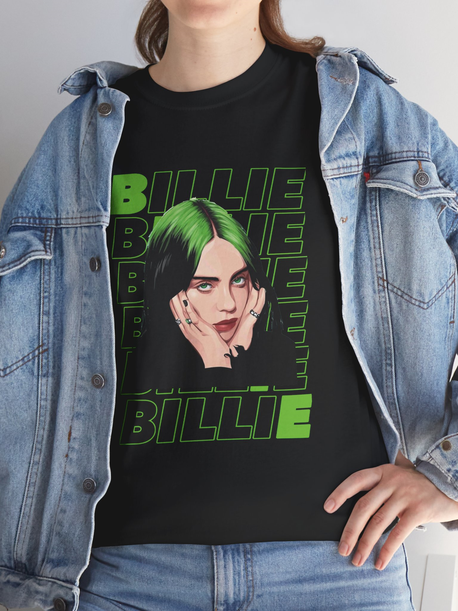 Billie Eilish Print Oversize Futbolka | Premium Paxta | Unisex | Qora Rang, Футболка оверсайз с принтом Билли Айлиш | хл rasm 3
